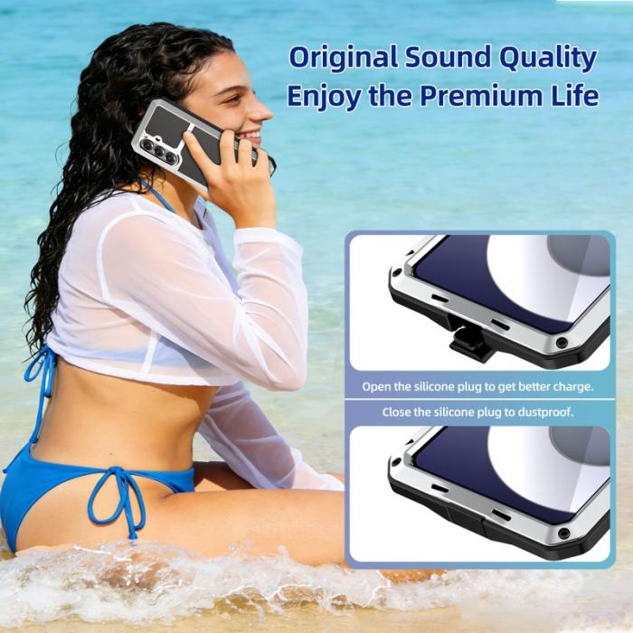 OEM - Mobilskal för Samsung Galaxy S26 Silikon + Metall med Härdat Glas - Silver