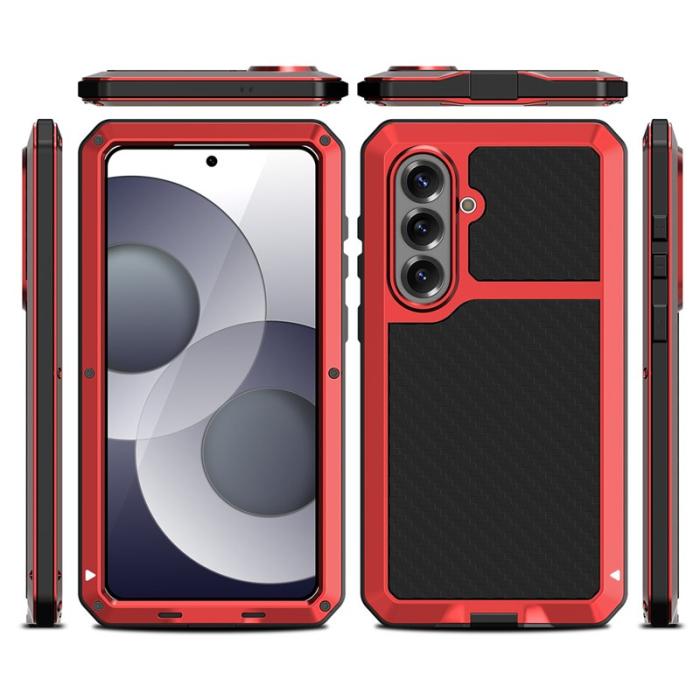 OEM - Mobilskal för Samsung Galaxy S26 Silikon + Metall med Skärmskydd - Röd