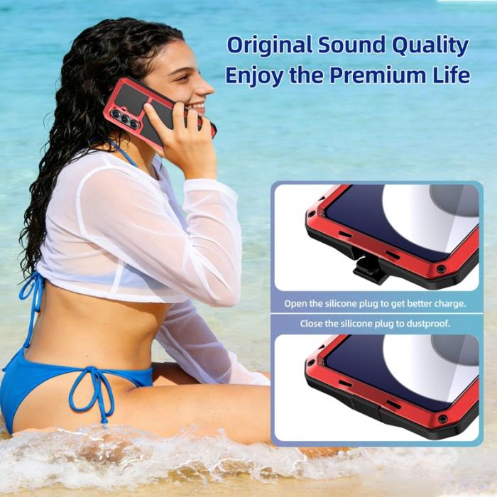 OEM - Mobilskal för Samsung Galaxy S26 Silikon + Metall med Skärmskydd - Röd