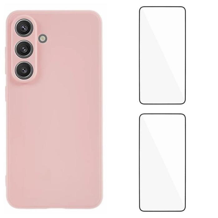 WANLONFENG - WANLONFENG Mobilskal för Samsung Galaxy S26 TPU med 2Pcs Härdat Glas - Rosa