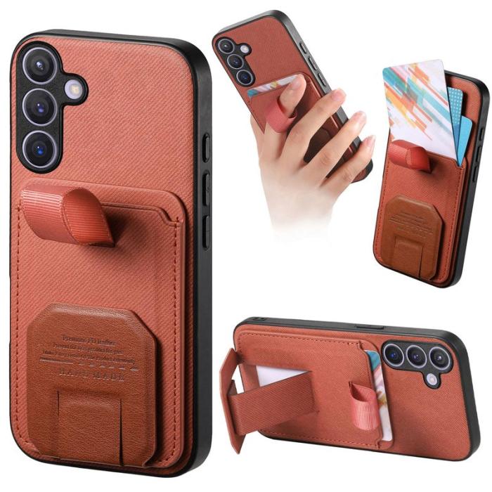 OEM - Mobilskal för Samsung Galaxy S26 TPU + Konstläder med kortfack - Brun