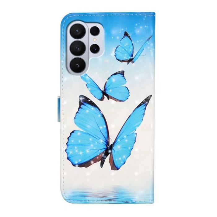 OEM - Mobilskal för Samsung Galaxy S26 Ultra 3D-mönster Konstläder - Tre fjärilar