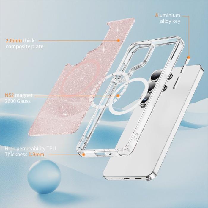 OEM - Mobilskal för Samsung Galaxy S26 Ultra Glitter Magnetiskt PC + TPU - Rosa