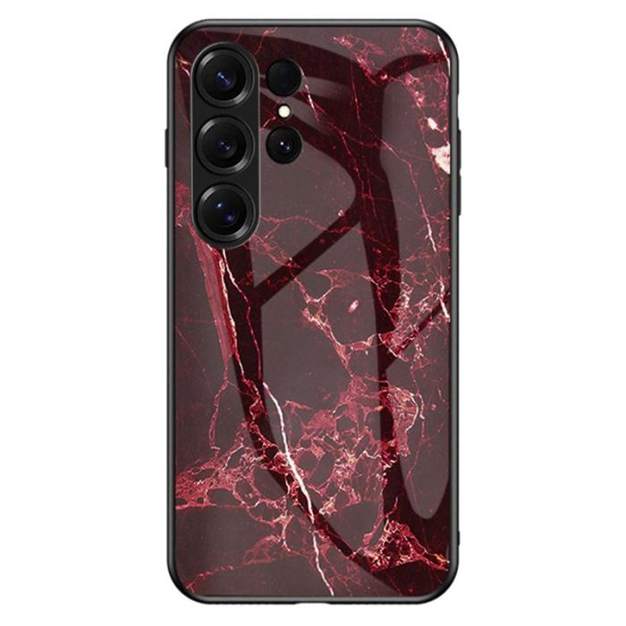 OEM - Mobilskal för Samsung Galaxy S26 Ultra Härdat glas + PC + TPU - Blodröd Marmor