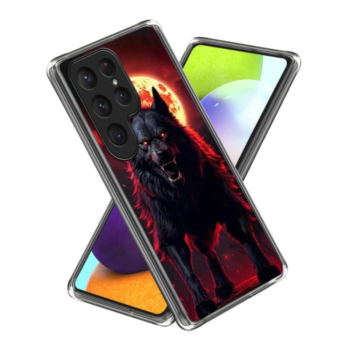 OEM - Mobilskal för Samsung Galaxy S26 Ultra IMD-mönster Stöttålig TPU - Svart Wolf