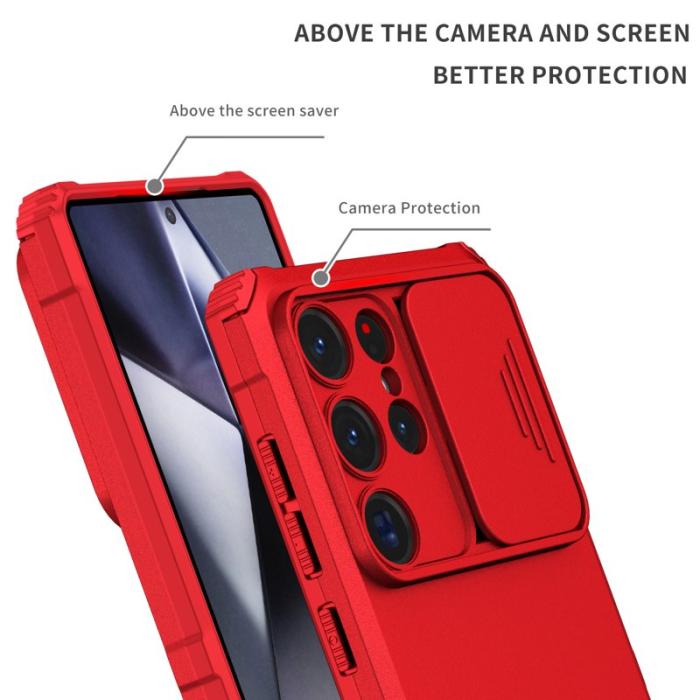 OEM - Mobilskal för Samsung Galaxy S26 Ultra Kamera Skydd PC + TPU - Röd