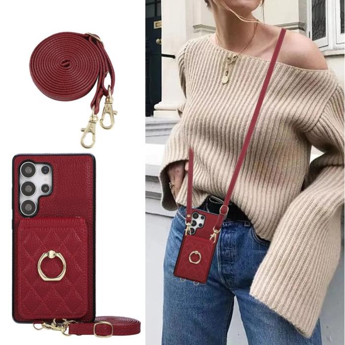 OEM - Mobilskal för Samsung Galaxy S26 Ultra Kickstand Konstläder + TPU - Röd