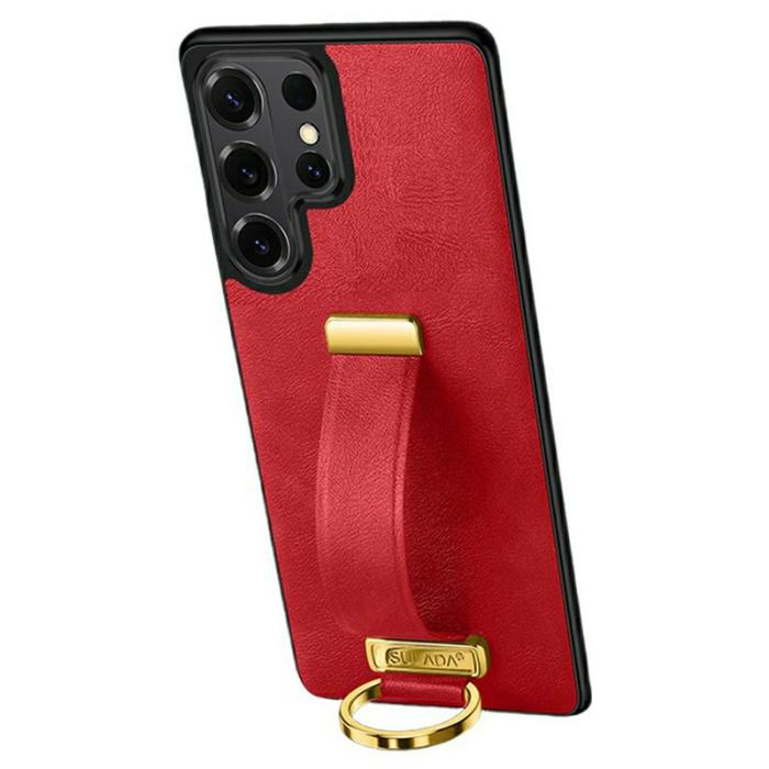 SULADA - Sulada Mobilskal för Samsung Galaxy S26 Ultra Kickstand Konstläder - Röd
