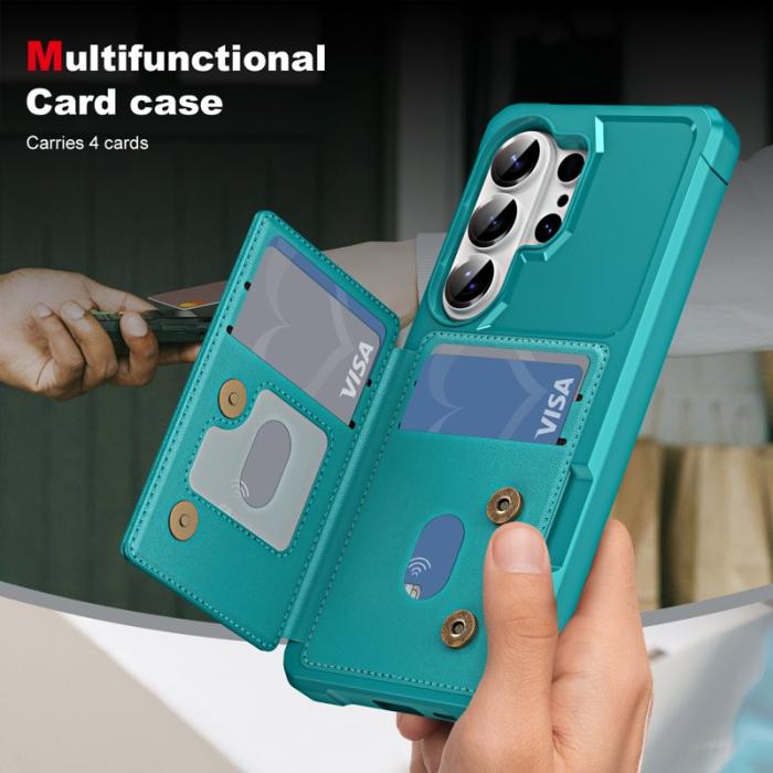 OEM - Mobilskal för Samsung Galaxy S26 Ultra Kickstand Kortfack Konstläder + TPU Grön