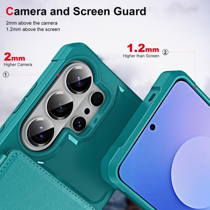 OEM - Mobilskal för Samsung Galaxy S26 Ultra Kickstand Kortfack Konstläder + TPU Grön