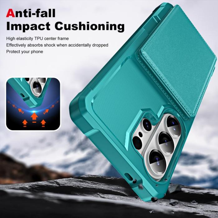 OEM - Mobilskal för Samsung Galaxy S26 Ultra Kickstand Kortfack Konstläder + TPU Grön