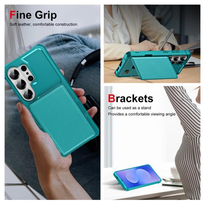 OEM - Mobilskal för Samsung Galaxy S26 Ultra Kickstand Kortfack Konstläder + TPU Grön