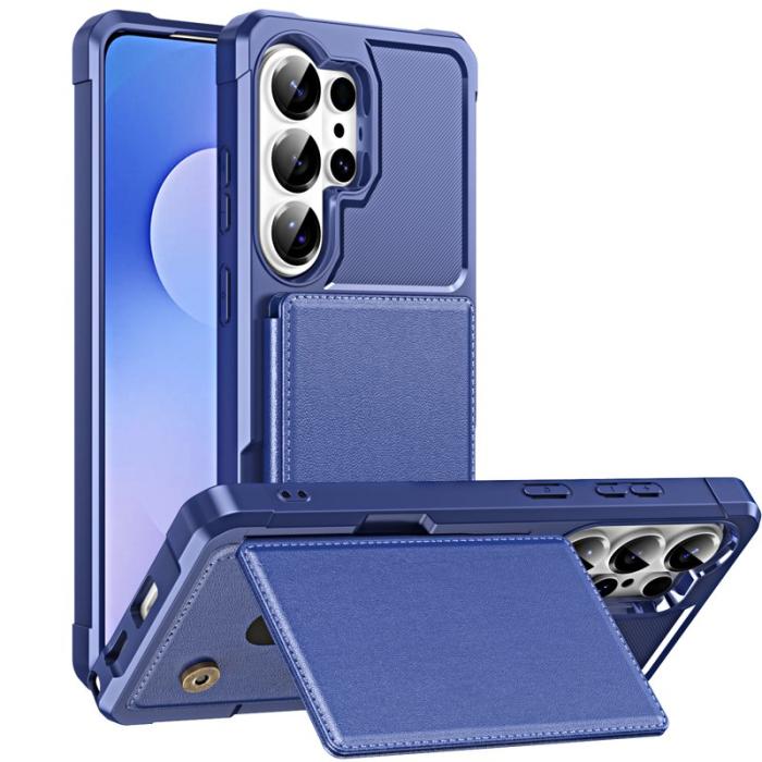 OEM - Mobilskal för Samsung Galaxy S26 Ultra Kickstand Kortfack Konstläder TPU Mörkblå