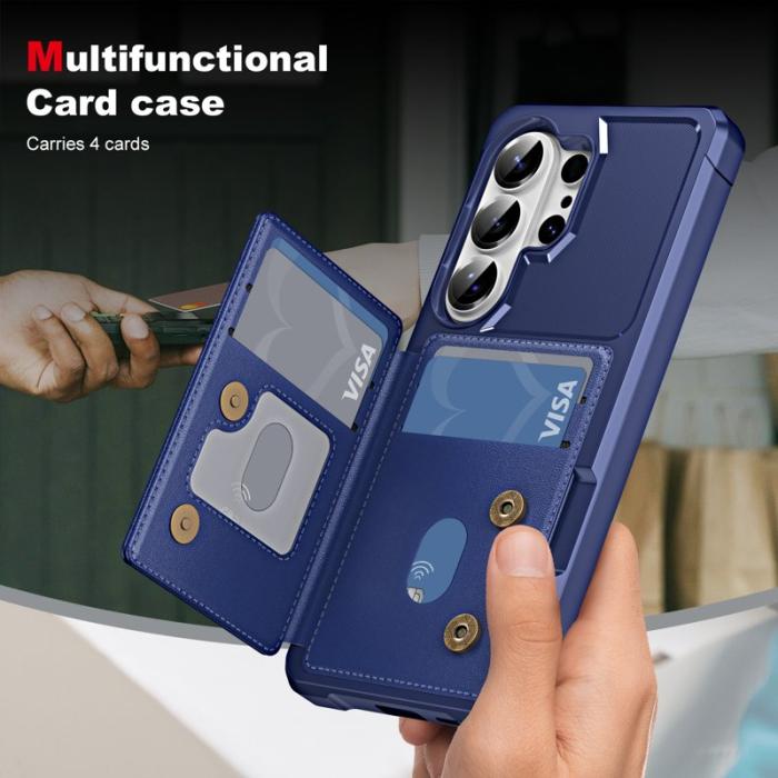 OEM - Mobilskal för Samsung Galaxy S26 Ultra Kickstand Kortfack Konstläder TPU Mörkblå