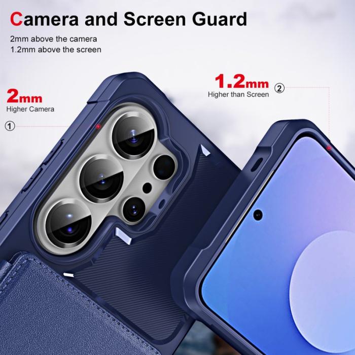 OEM - Mobilskal för Samsung Galaxy S26 Ultra Kickstand Kortfack Konstläder TPU Mörkblå