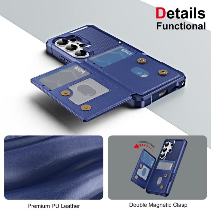 OEM - Mobilskal för Samsung Galaxy S26 Ultra Kickstand Kortfack Konstläder TPU Mörkblå