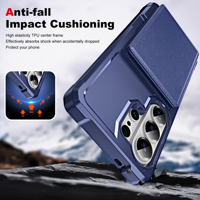 OEM - Mobilskal för Samsung Galaxy S26 Ultra Kickstand Kortfack Konstläder TPU Mörkblå