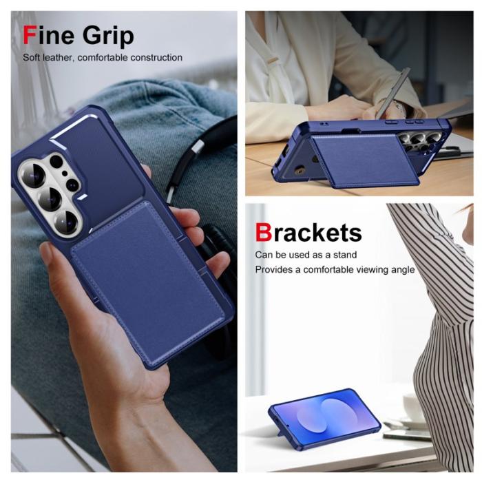 OEM - Mobilskal för Samsung Galaxy S26 Ultra Kickstand Kortfack Konstläder TPU Mörkblå