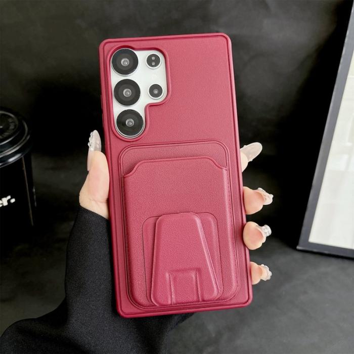 OEM - Mobilskal för Samsung Galaxy S26 Ultra Kickstand Kortfack PC + TPU - Vinröd