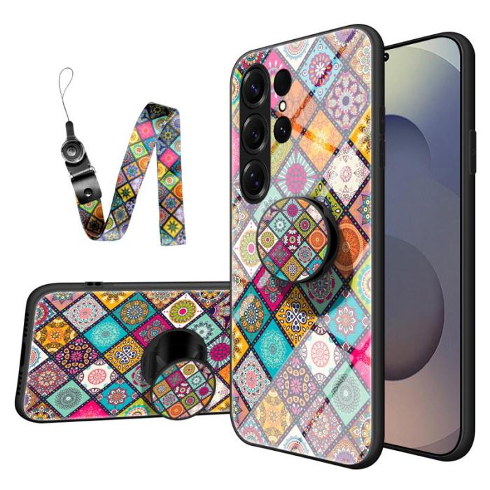 OEM - Mobilskal för Samsung Galaxy S26 Ultra Kickstand Tempered Glass - Rutig