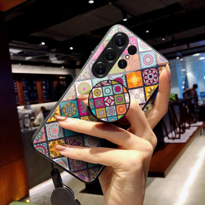 OEM - Mobilskal för Samsung Galaxy S26 Ultra Kickstand Tempered Glass - Rutig