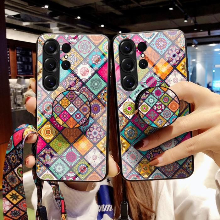 OEM - Mobilskal för Samsung Galaxy S26 Ultra Kickstand Tempered Glass - Rutig