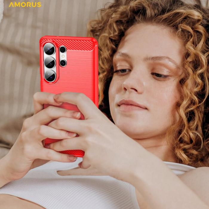 Amorus - Amorus Mobilskal för Samsung Galaxy S26 Ultra Kolfibertextur - Röd