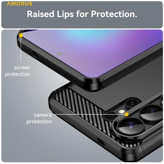 Amorus - Amorus Mobilskal för Samsung Galaxy S26 Ultra Kolfibertextur - Svart