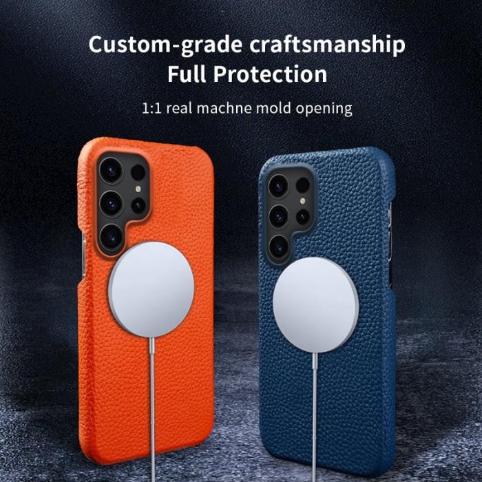 OEM - Mobilskal för Samsung Galaxy S26 Ultra Magnetiskt Äkta läder + PC - Orange