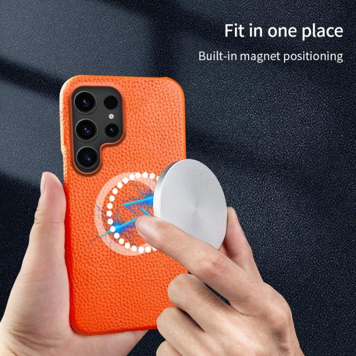 OEM - Mobilskal för Samsung Galaxy S26 Ultra Magnetiskt Äkta läder + PC - Orange