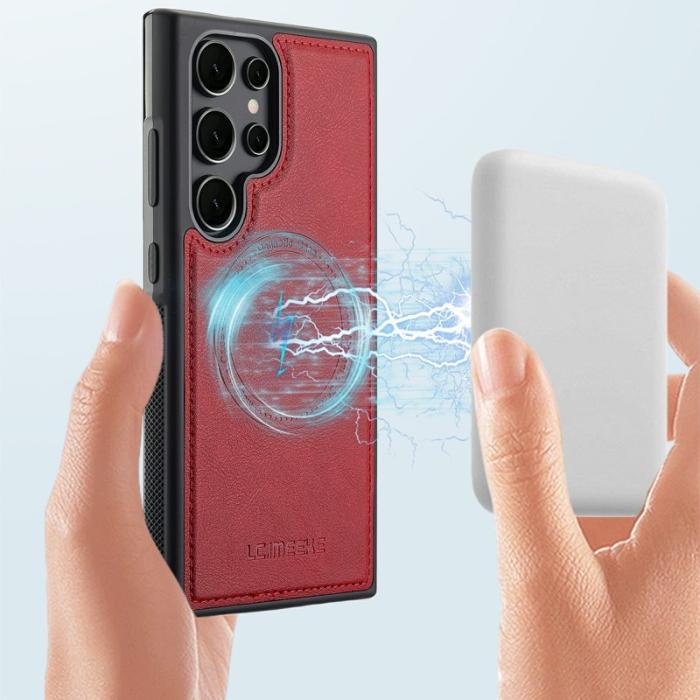 LC.imeeke - LC.IMEEKE Mobilskal för Samsung Galaxy S26 Ultra Magnetiskt Konstläder + TPU Röd