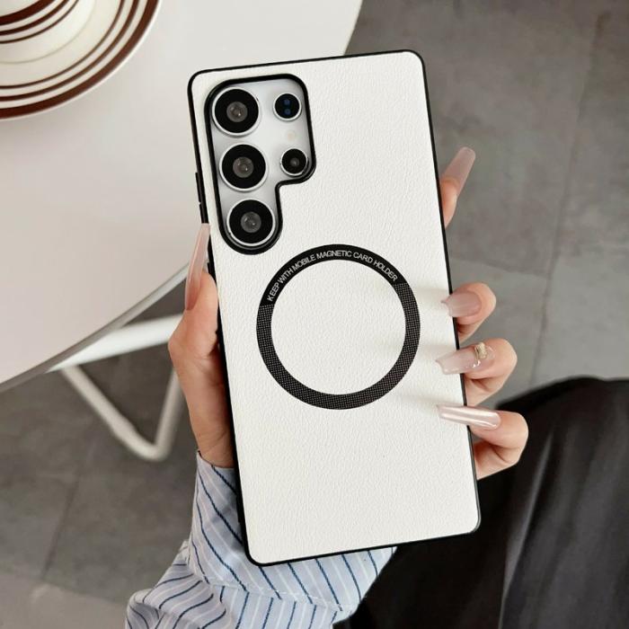 OEM - Mobilskal för Samsung Galaxy S26 Ultra Magnetiskt Konstläder + PC - Vit