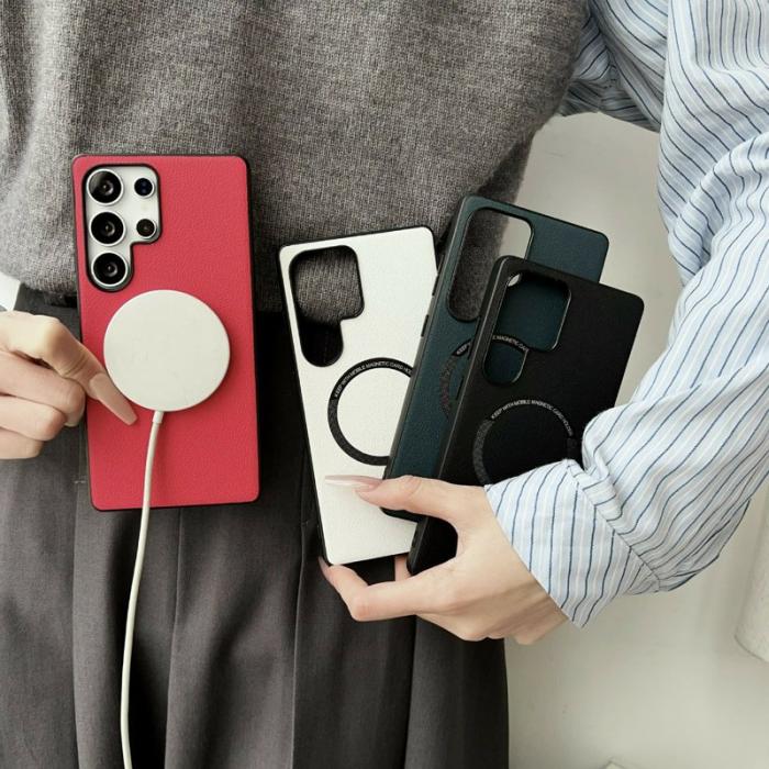 OEM - Mobilskal för Samsung Galaxy S26 Ultra Magnetiskt Konstläder + PC - Vit