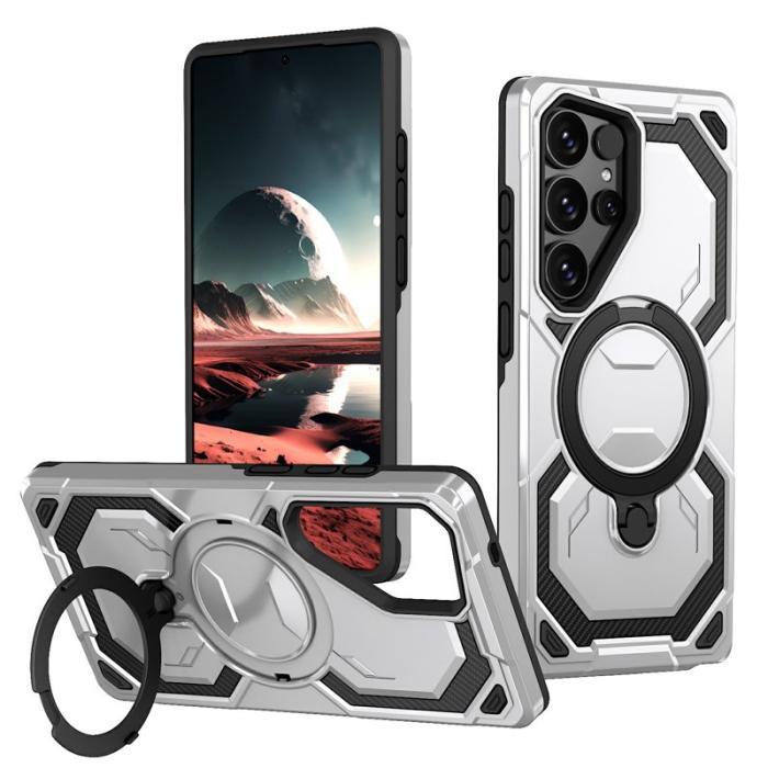 OEM - Mobilskal för Samsung Galaxy S26 Ultra Magnetiskt Ring Kickstand PC + TPU - Grå