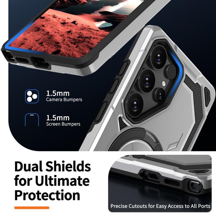 OEM - Mobilskal för Samsung Galaxy S26 Ultra Magnetiskt Ring Kickstand PC + TPU - Grå