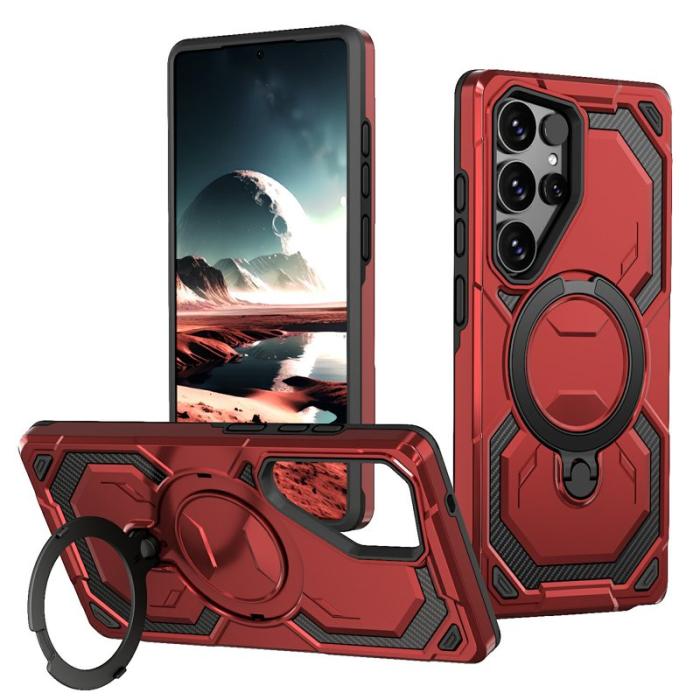 OEM - Mobilskal för Samsung Galaxy S26 Ultra Magnetiskt Ring Kickstand PC + TPU - Röd