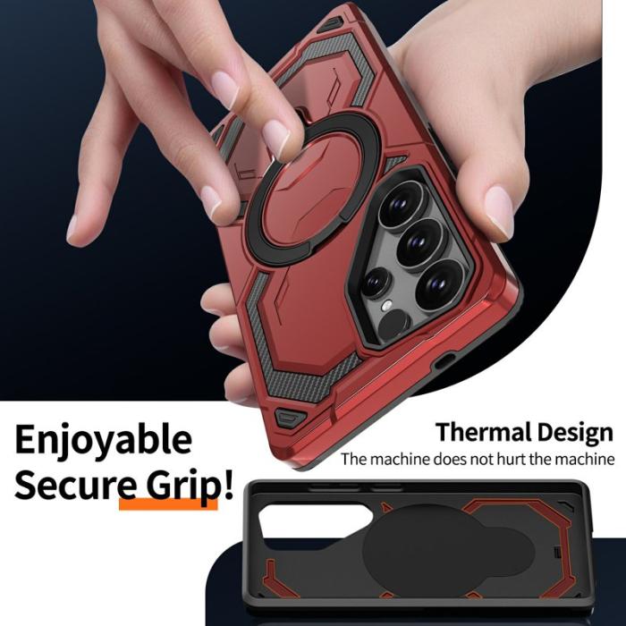 OEM - Mobilskal för Samsung Galaxy S26 Ultra Magnetiskt Ring Kickstand PC + TPU - Röd