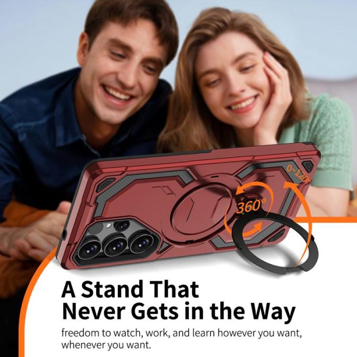 OEM - Mobilskal för Samsung Galaxy S26 Ultra Magnetiskt Ring Kickstand PC + TPU - Röd