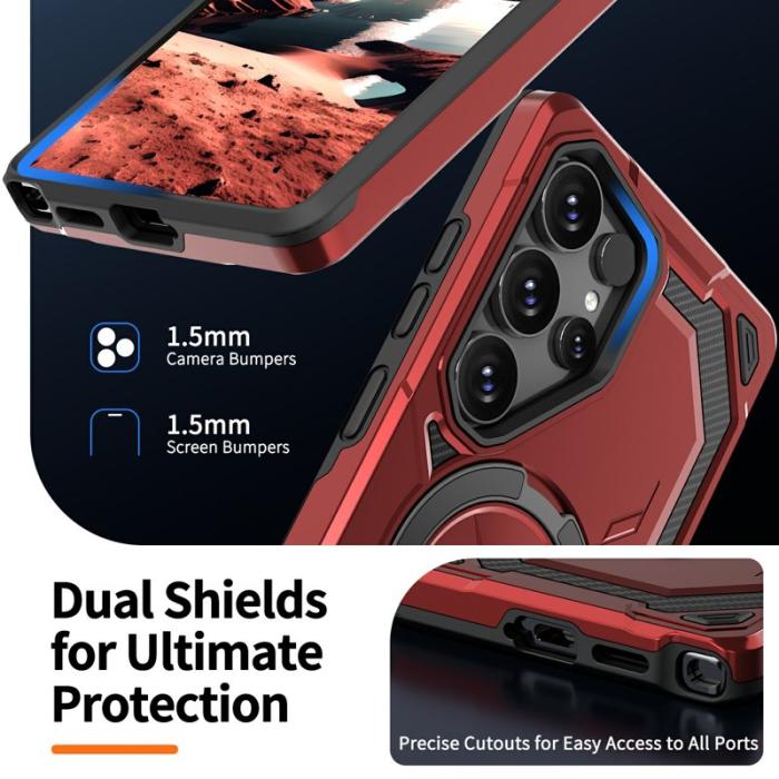 OEM - Mobilskal för Samsung Galaxy S26 Ultra Magnetiskt Ring Kickstand PC + TPU - Röd