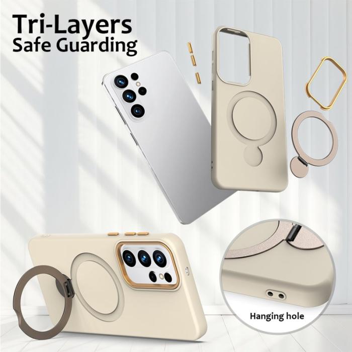 OEM - Mobilskal för Samsung Galaxy S26 Ultra Magnetiskt Ring Kickstand Plast - Aprikos