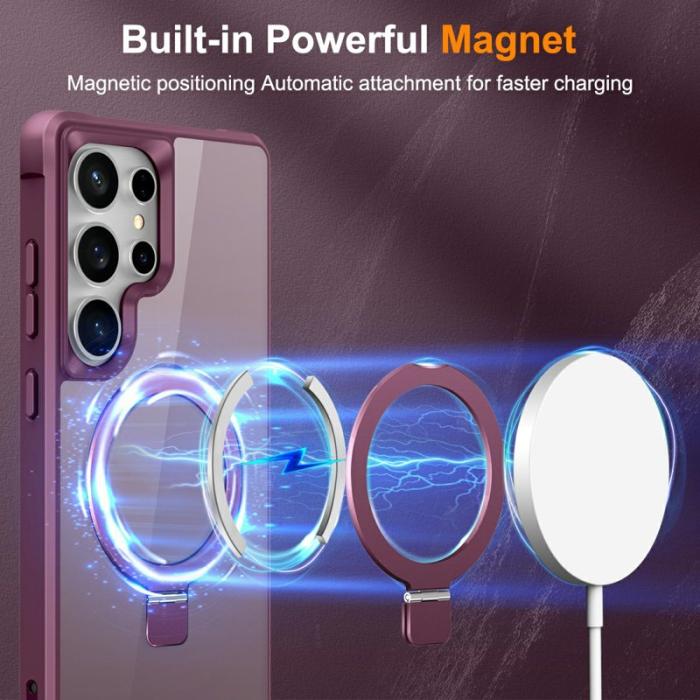 OEM - Mobilskal för Samsung Galaxy S26 Ultra Magnetiskt Ringhållare TPU + PC - Vinröd