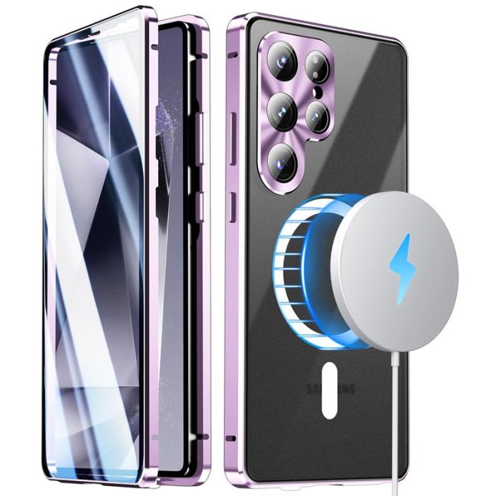 OEM - Mobilskal för Samsung Galaxy S26 Ultra Magnetiskt Tempererat Glas + PC - Lila