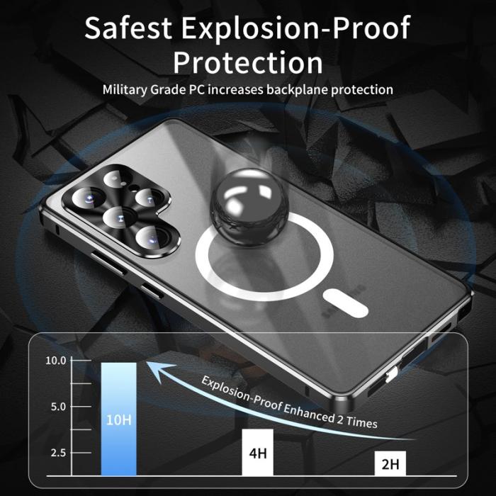 OEM - Mobilskal för Samsung Galaxy S26 Ultra Magnetiskt Tempererat Glas + PC - Silver