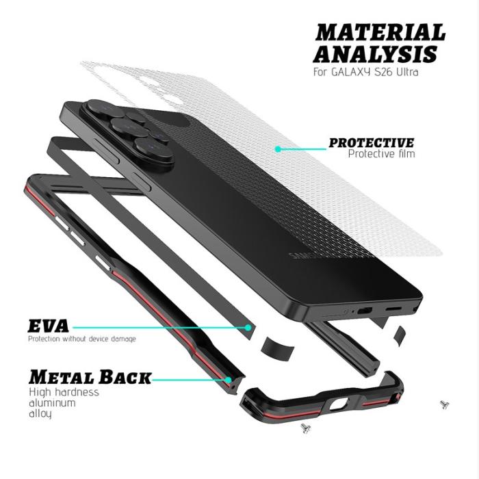 Luphie - Luphie Mobilskal för Samsung Galaxy S26 Ultra Metallram Stötbeständig - Svart