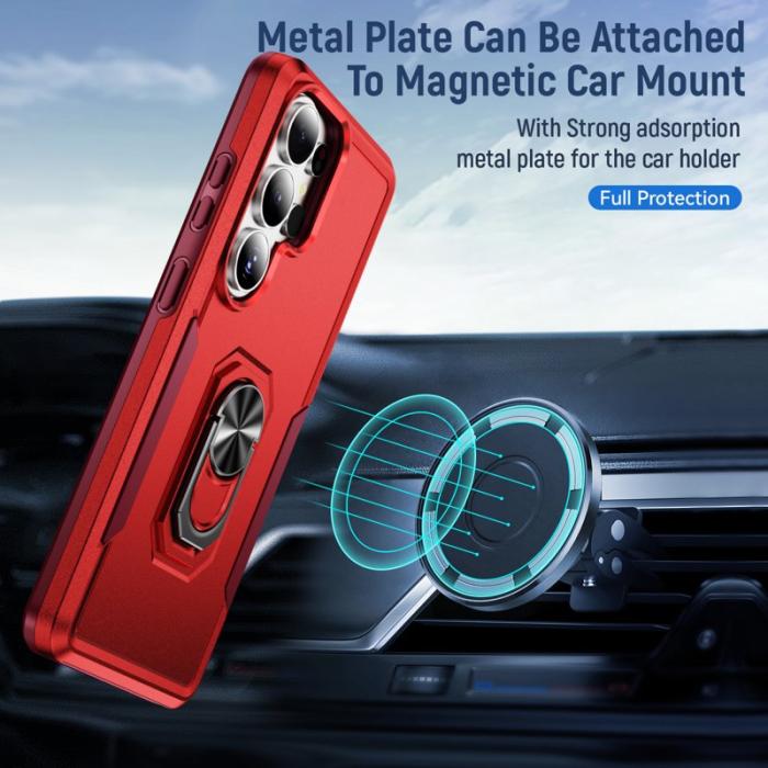 OEM - Mobilskal för Samsung Galaxy S26 Ultra Militärklass Ring Kickstand Plast - Röd