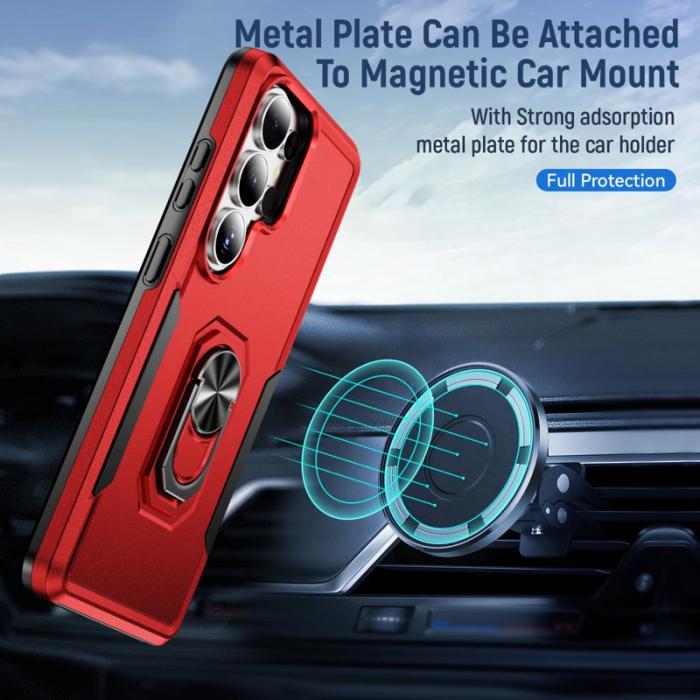 OEM - Mobilskal för Samsung Galaxy S26 Ultra Militärklass Ring Kickstand - Röd