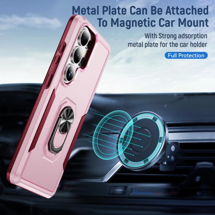 OEM - Mobilskal för Samsung Galaxy S26 Ultra Militärklass Ring Kickstand Plast - Rosa