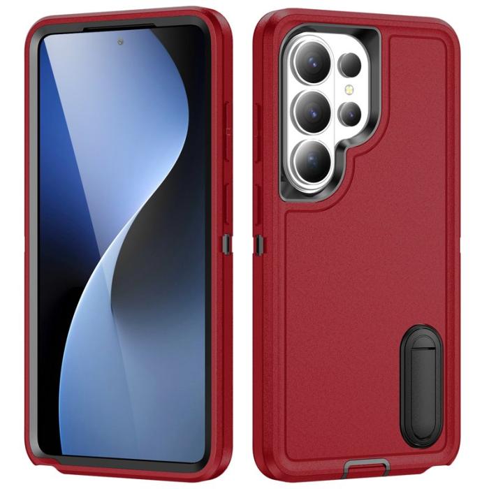 OEM - Mobilskal för Samsung Galaxy S26 Ultra PC + Silikon Anti-Drop Kickstand - Röd