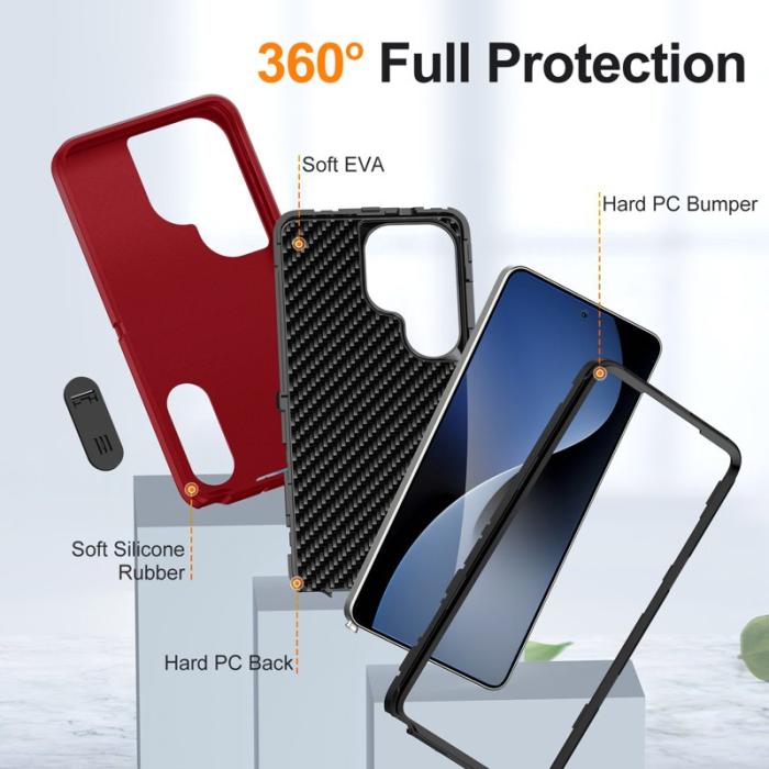 OEM - Mobilskal för Samsung Galaxy S26 Ultra PC + Silikon Anti-Drop Kickstand - Röd