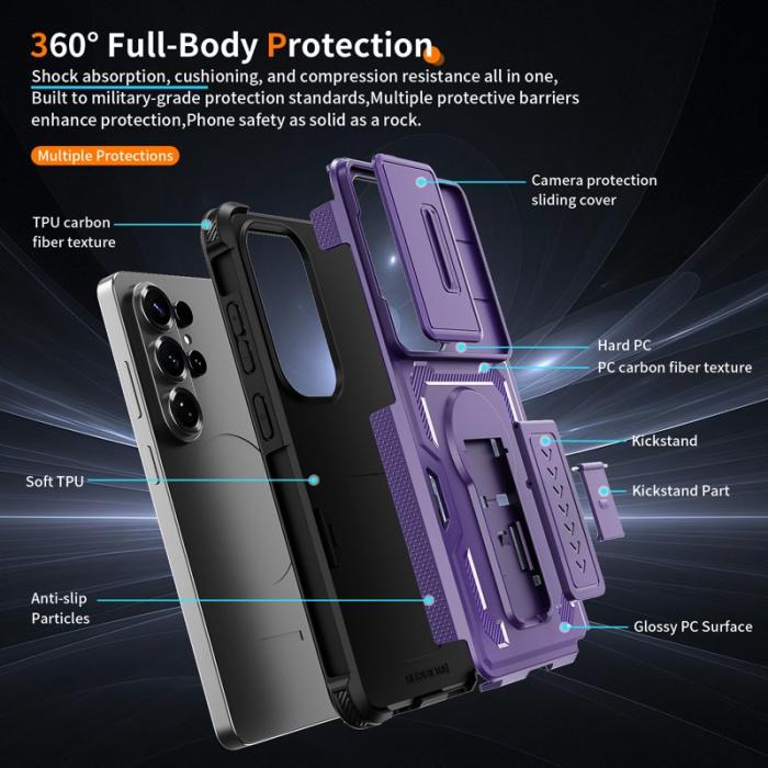 WANLONFENG - WANLONFENG Mobilskal för Samsung Galaxy S26 Ultra PC + TPU Kickstand - Lila